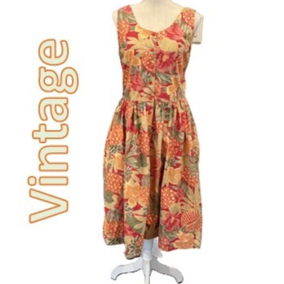 NOUVEAU FACES Vintage Button Front Sun Dress - Picture 1 of 9